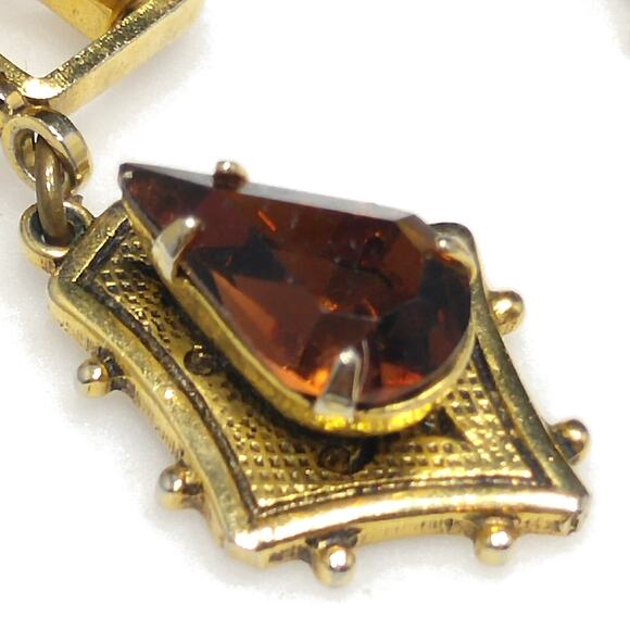 Vintage Topaz Rhinestone Clip Earrings, Teardrop Rhinestone, 1960s Jewelry - Picture 7 of 10